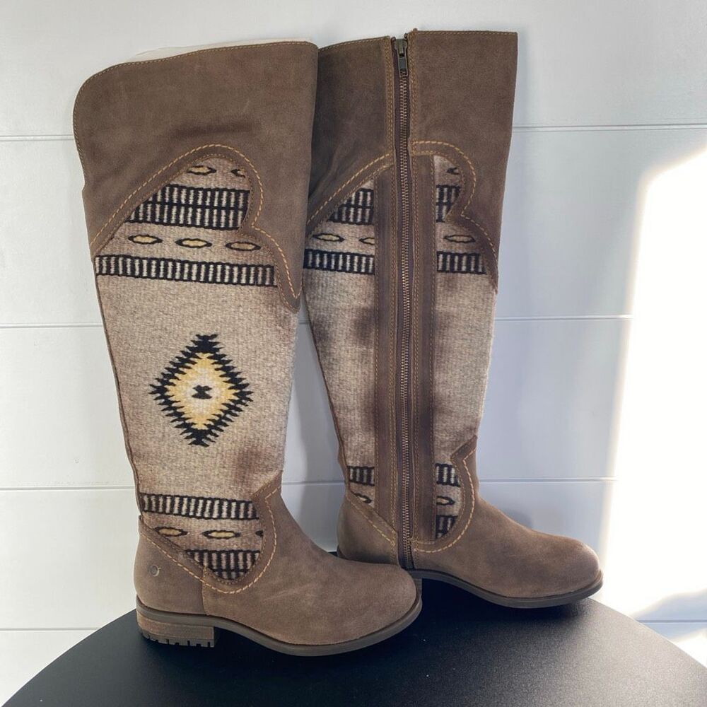 Born Lucero Tall Blanket Boots Leather Women Sz 6 Taupe Western Tribal - Picture 4 of 16